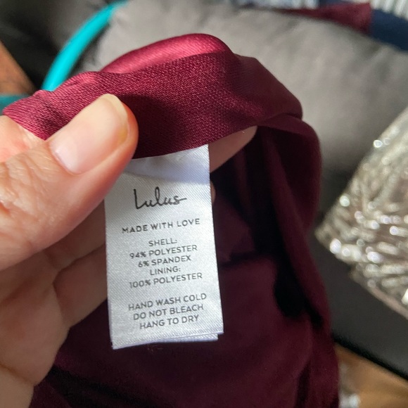 Lulu’s Glamorous Celebrations Wine Red Velvet Strapless Tulip Dress - Picture 10 of 10